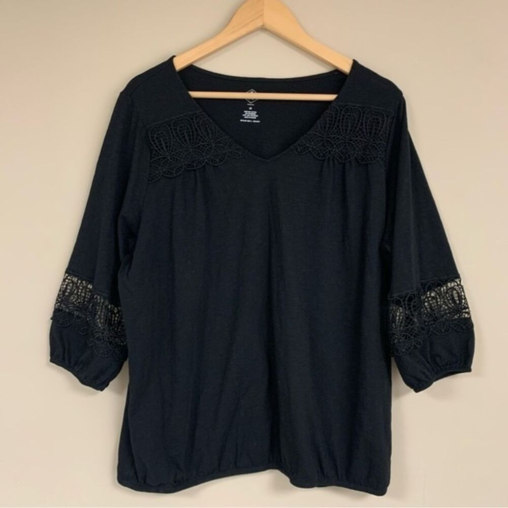 Black Lace Sleeve Shirt Flowy Loose Fit Women’s 1X Top Blouse Date Night